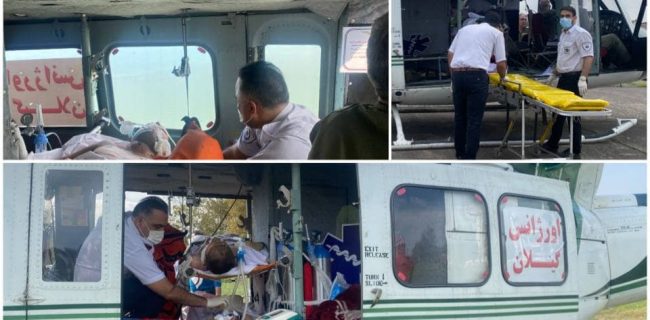 اعزام اورژانس هوایی گیلان برای انتقال مصدومان انفجار هتل اسپیناس آستارا